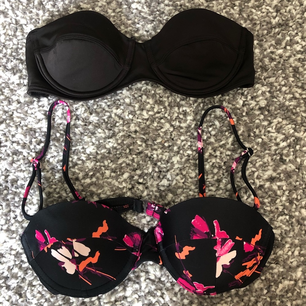 Two strapless bikini tops